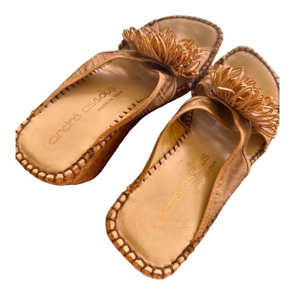 André Assous Silk Flower Espadrille Wedge Slip On Sandals Beige Size 6 - Picture 5 of 8